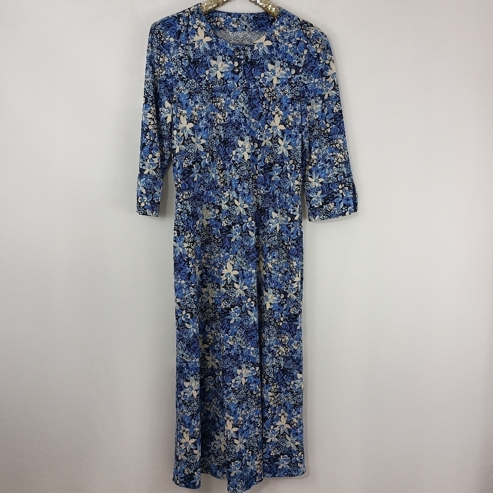 Vintage 80s Homemade Women's Blue Floral Blouson Long Maxi Dress Bloomcore Retro - Picture 8 of 9